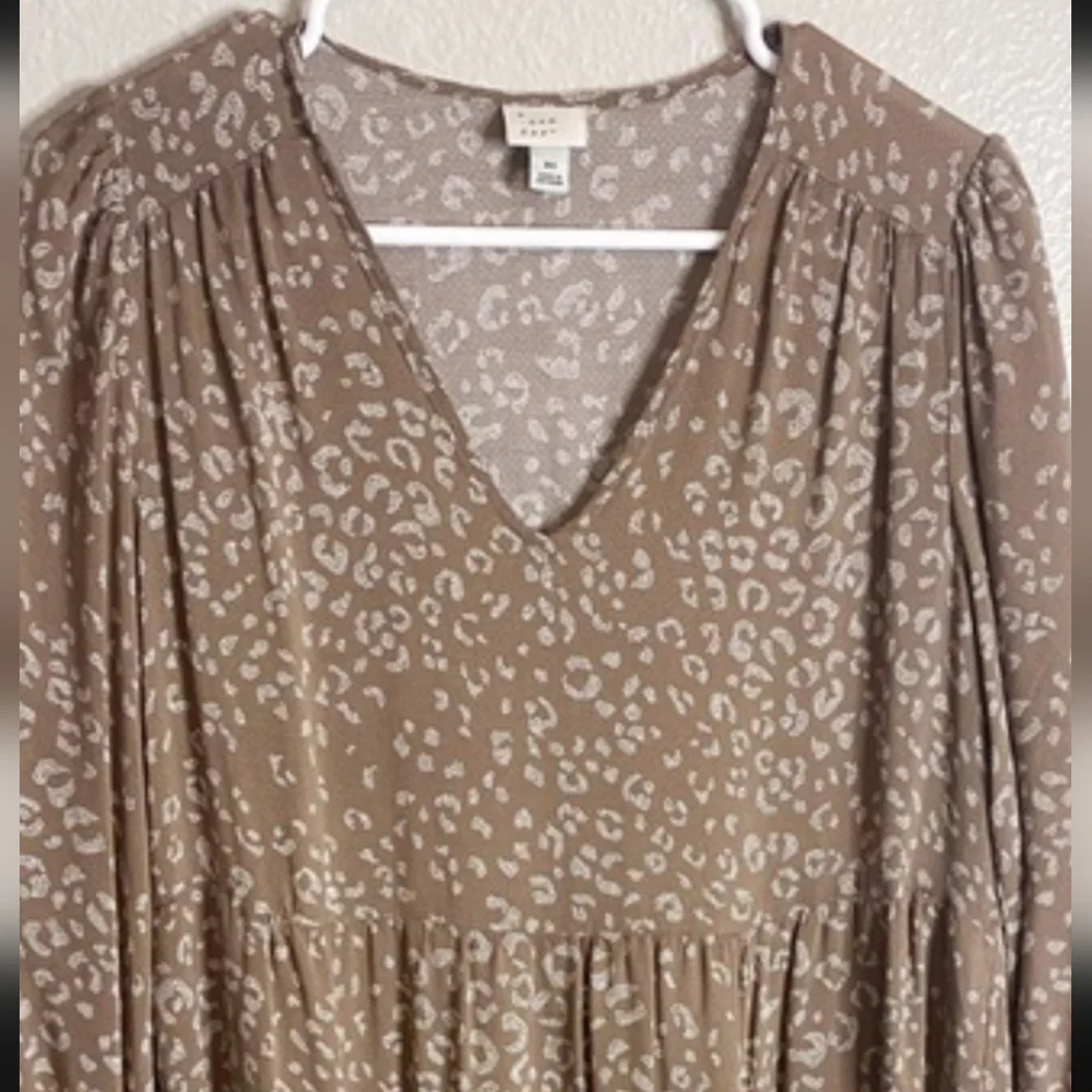 Floral Neutral Brown Long Sleeve Dress S/M